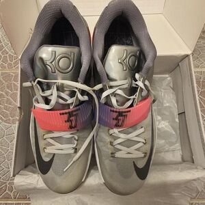 Gray and Black KD Sneakers with Red and Purple Accents